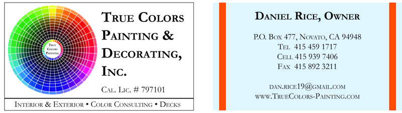 True Colors Painting & Decorating, Inc. Business Cards